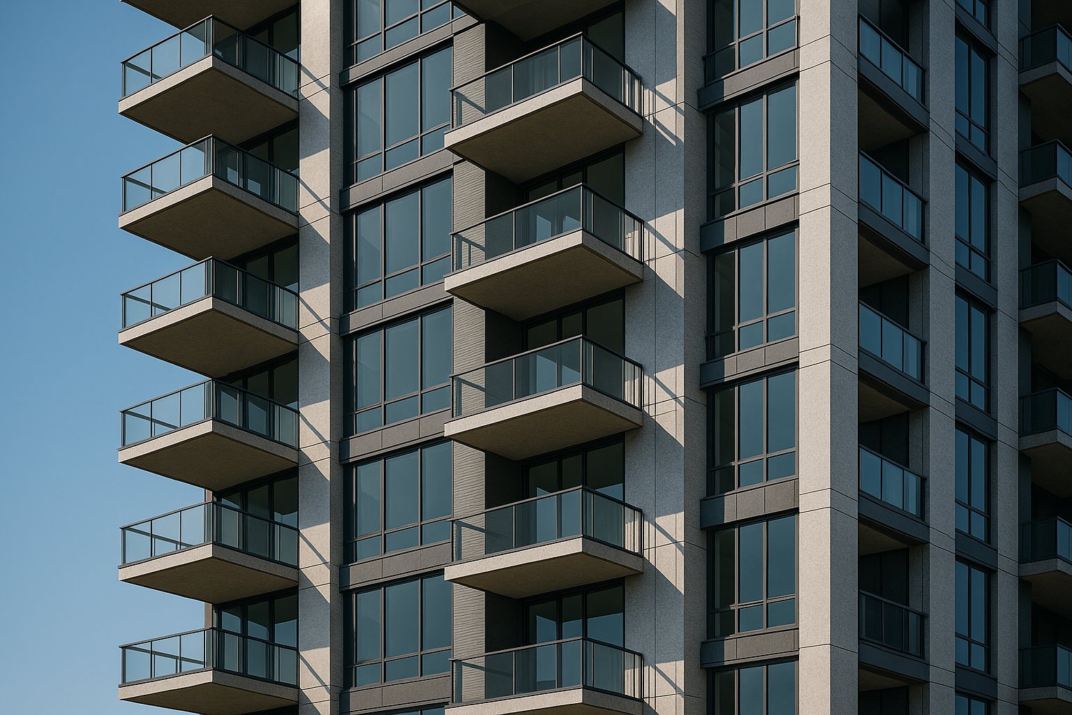 Architectural details of a residential tower facade